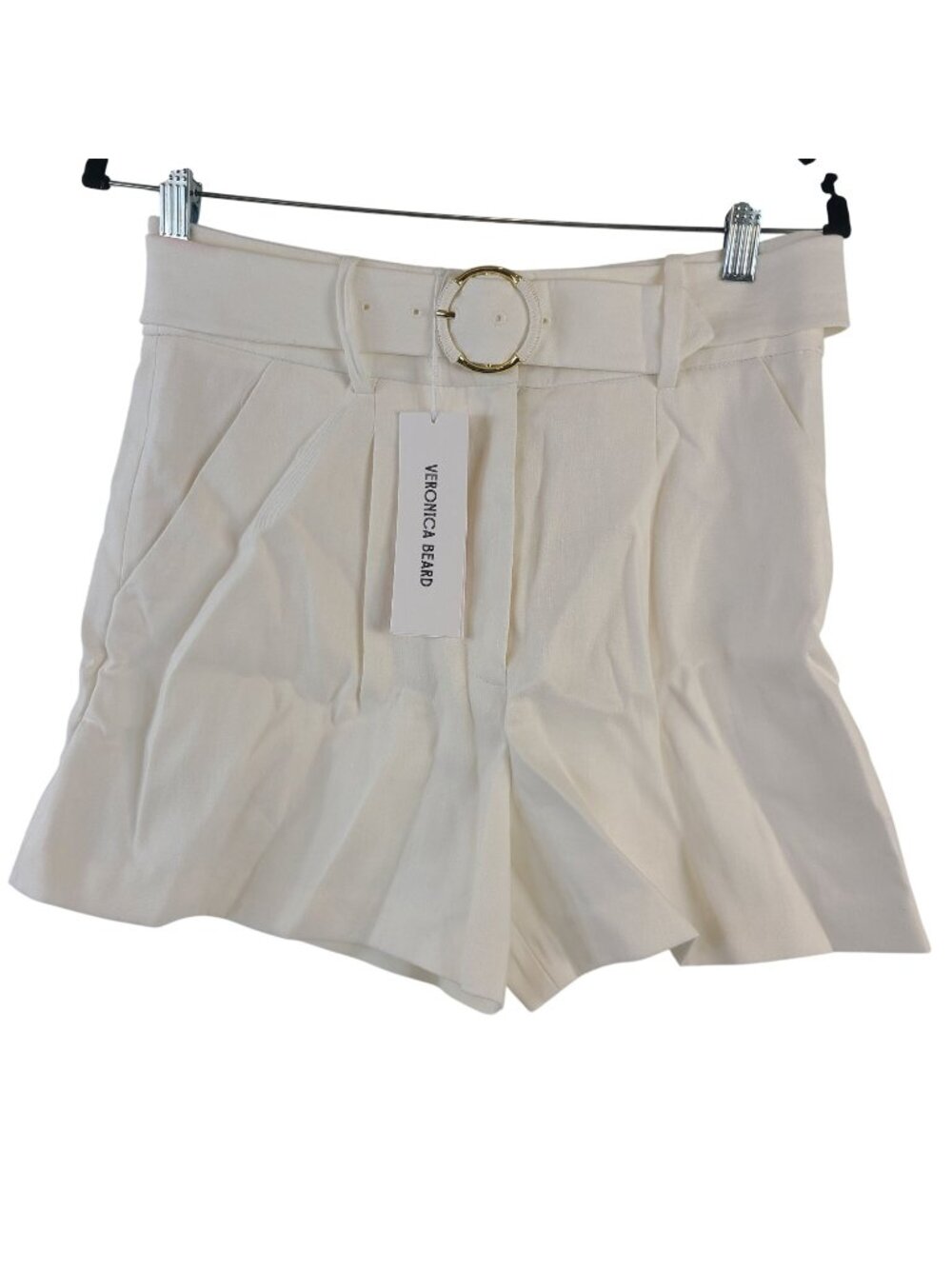 Veronica Beard Piper Belted Off-White High-Waist Shorts Pleated Front Sz 6 $398